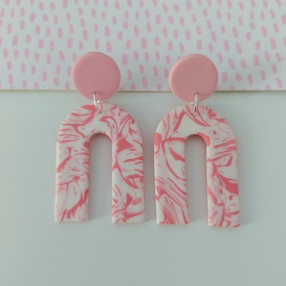 Jewelry - Marbled Pink Arch Earrings